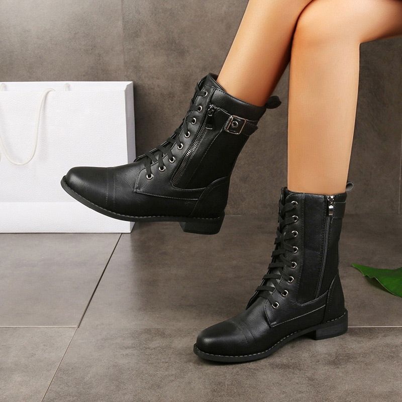Botas ortopédicas de piel con puntera redonda y cremallera lateral para mujer