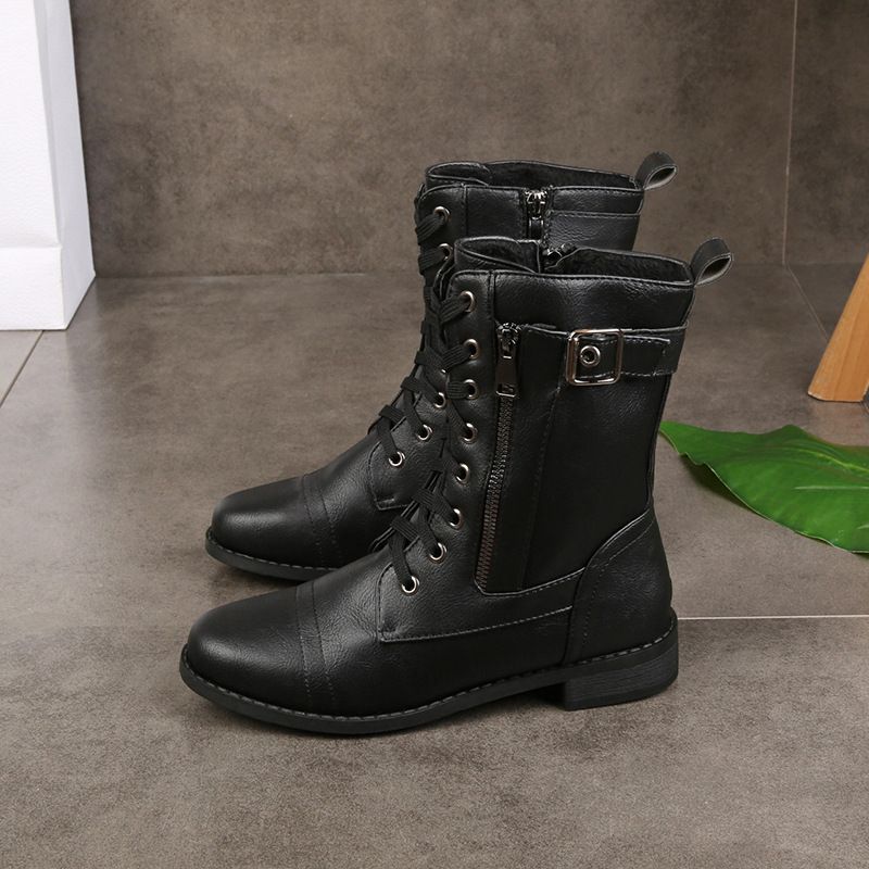 Botas ortopédicas de piel con puntera redonda y cremallera lateral para mujer