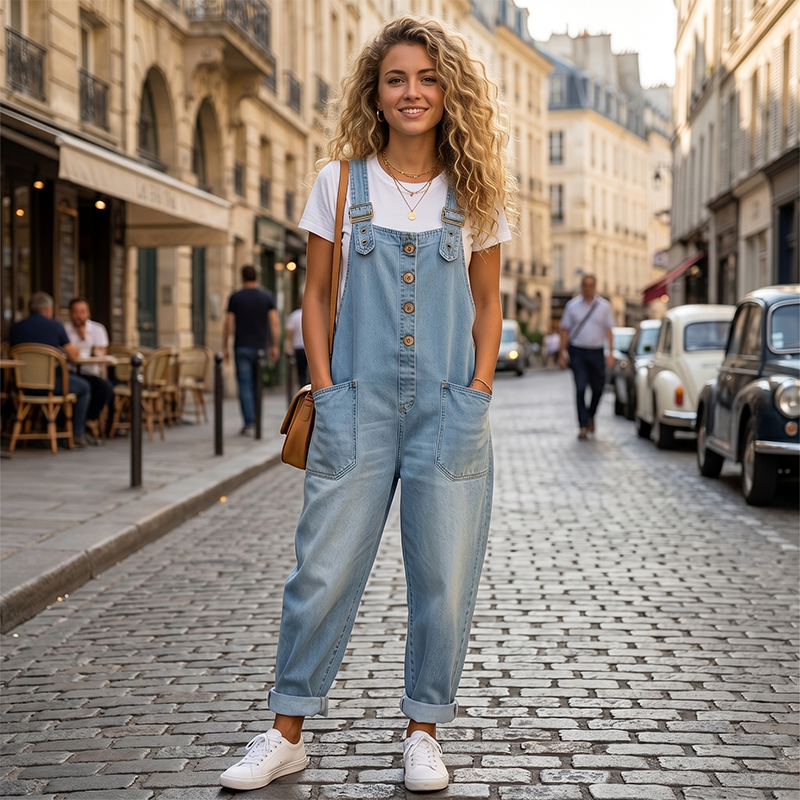 👖🔥 50% DE DESCUENTO 💥 Peto vaquero baggy con bolsillos para mujer – casual, cómodo y a la última ✨