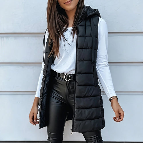 Chaleco acolchado largo con cremallera para mujer