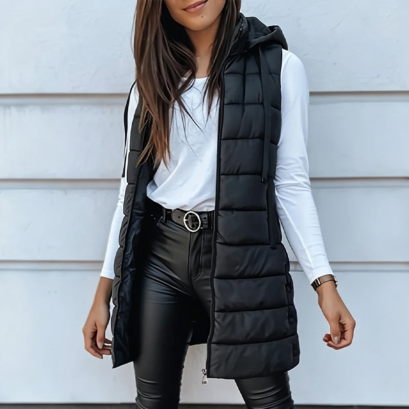 Chaleco acolchado largo con cremallera para mujer