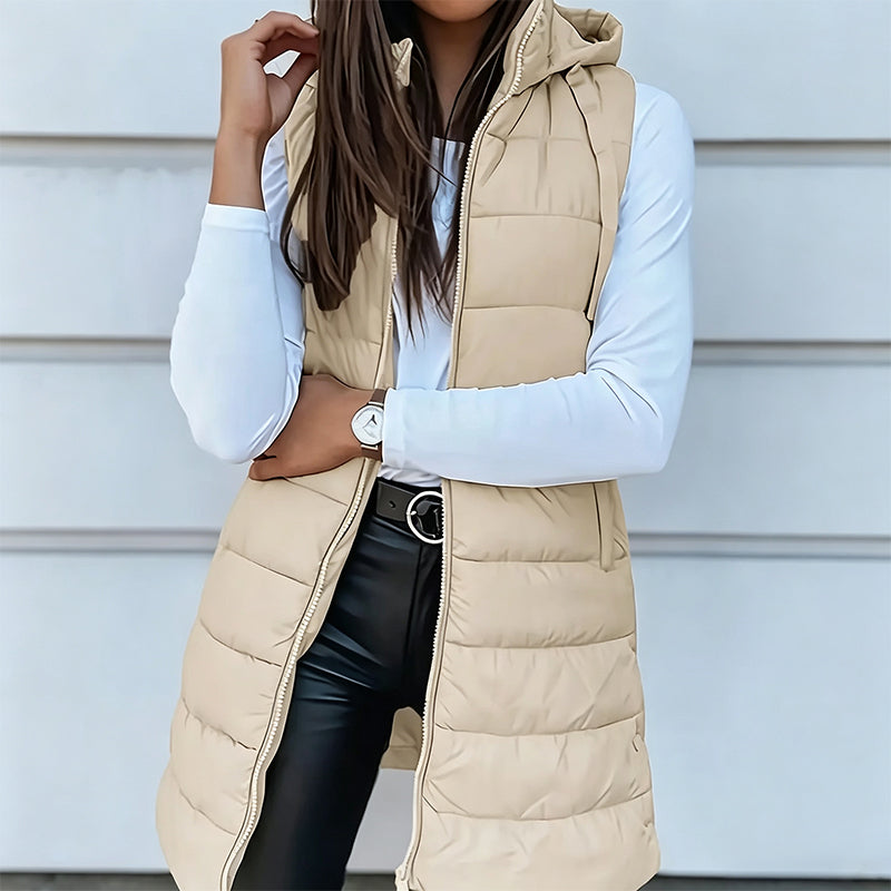 Chaleco acolchado largo con cremallera para mujer