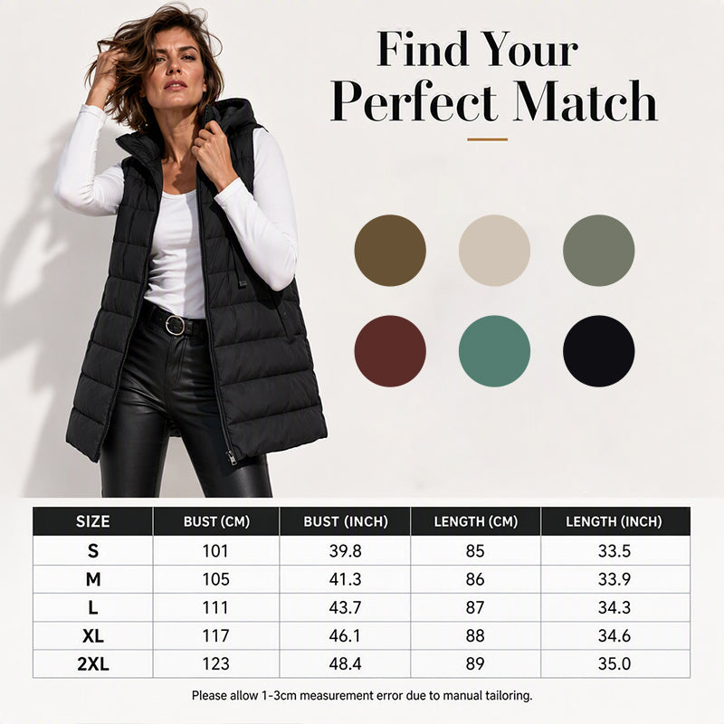 Chaleco acolchado largo con cremallera para mujer