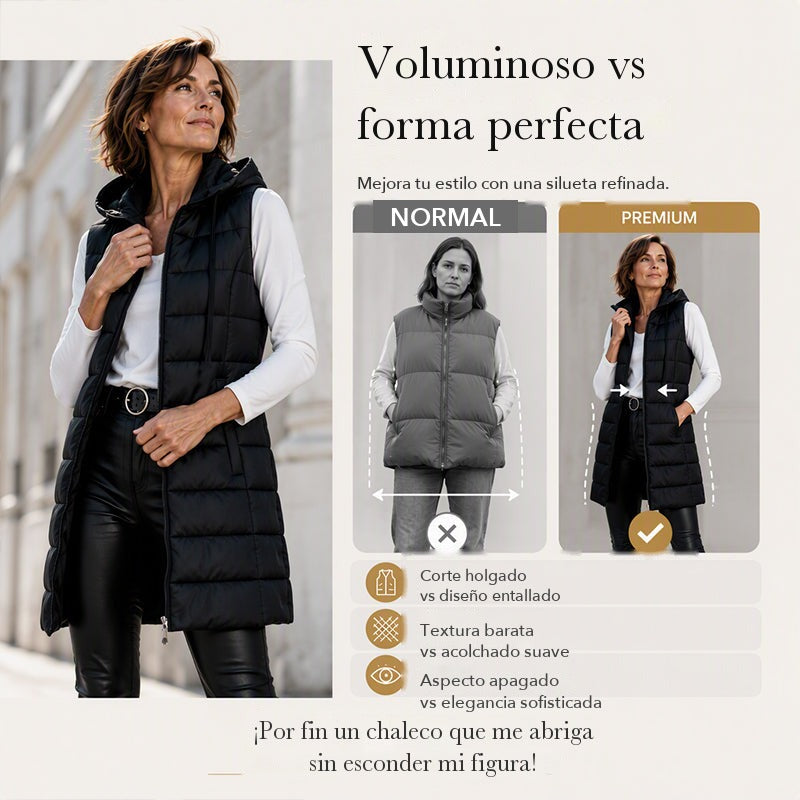 Chaleco acolchado largo con cremallera para mujer