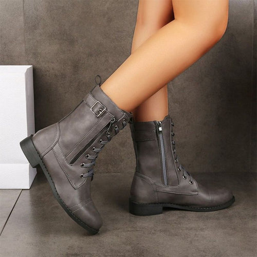 Botas ortopédicas de piel con puntera redonda y cremallera lateral para mujer