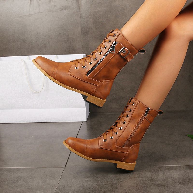 Botas ortopédicas de piel con puntera redonda y cremallera lateral para mujer