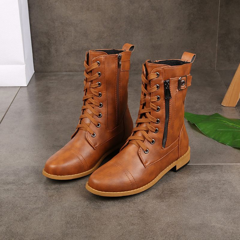 Botas ortopédicas de piel con puntera redonda y cremallera lateral para mujer