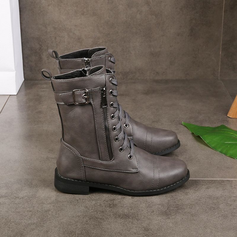 Botas ortopédicas de piel con puntera redonda y cremallera lateral para mujer