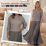 🥰Vestidos plisados de cuello redondo para mujer, elegantes y con estilo📦ENVÍO GRATIS✈️